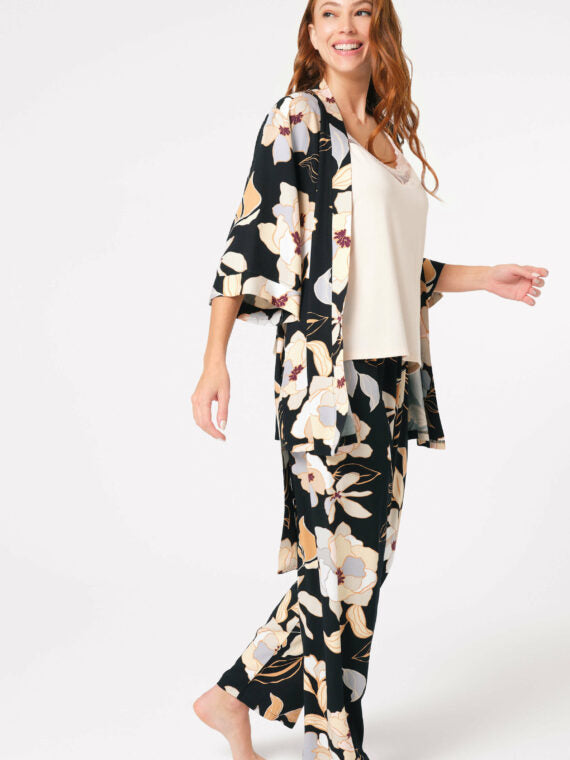 Normal Waist Tied Lace Detailed Pajama Set Dressing Gown