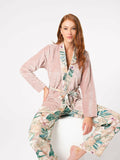 Anil Long Sleeve V-Neck Viscose Floral Patterned Winter Knitted Normal Waist Tied Pajama Set