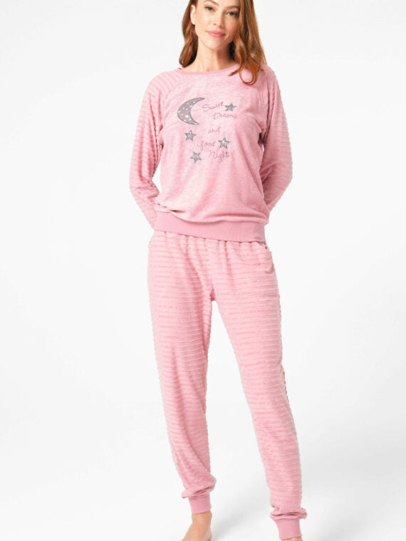 Anil Women’s Striped Fleece Chest Embroidery Long Sleeve Sweatshirt & Pants Set