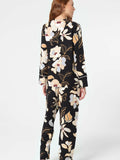 Anil Long Sleeve V-Neck Viscose Floral Patterned Winter Knitted Normal Waist Pajama Set