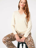 Anil Long Sleeve V-Neck Modal Floral Patterned Winter Knitted Normal Waist Lace Detailed Pajama Set