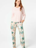 Anil Long Sleeve V-Neck Viscose Floral Patterned Winter Knitted Normal Waist Pajama Set