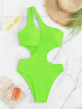 Neon Lime Cut Out One Shoulder One Piece Swimsuit