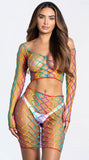 Lingerie Egypt Colorful Long Sleeve Two Piece Fishnet Bodystocking