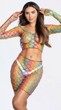 Lingerie Egypt Colorful Long Sleeve Two Piece Fishnet Bodystocking