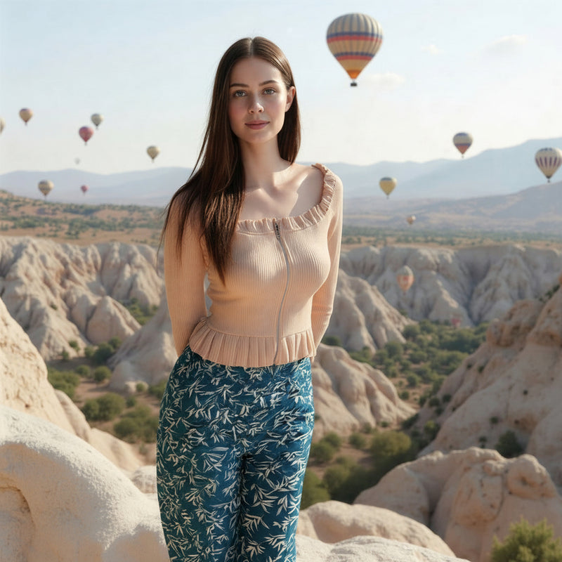 Women's pajama set: ribbed velour T-shirt and lined pants