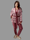 Women's elegant winter pajamas, T-shirt, pants, and short robe