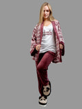 Women's elegant winter pajamas, T-shirt, pants, and short robe