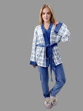 Women's elegant winter pajamas, T-shirt, pants, and short robe