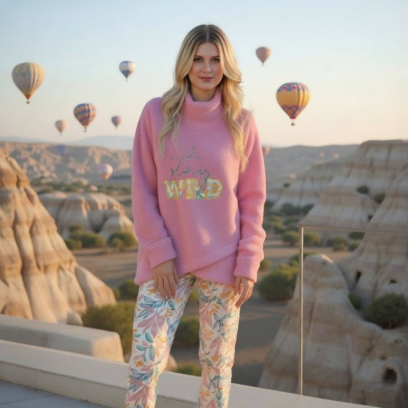 Turkish women's fleece pajamas, lined and Turkish velvet