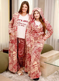 Women's winter pajama set: T-shirt + pants + long robe