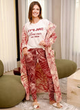 Women's winter pajama set: T-shirt + pants + long robe