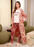 Women's winter pajama set: T-shirt + pants + long robe