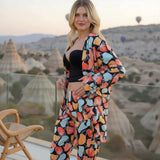 Women's pajama set: T-shirt + robe + pants, luxuriously lined velvet