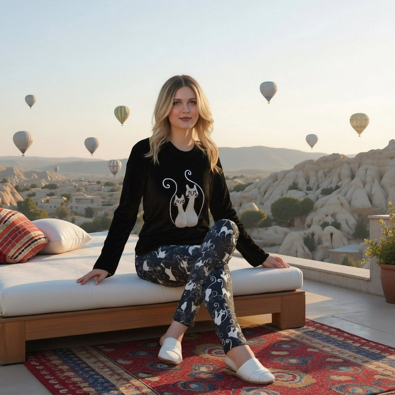 Two-piece velour quilted pajama set