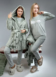 Women's winter pajamas, 3 pieces: T-shirt, pants, and robe