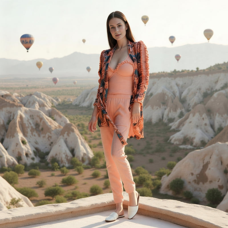 Women's pajama set: velvet t-shirt + velvet pants + short robe