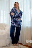 Women's 3-piece pajamas: top, pants, and short robe, made of luxurious velvet wool
