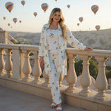 Women's 3-piece ribbed velvet pajama set with lining