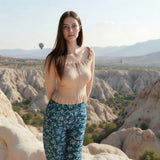 Women's pajama set: ribbed velour T-shirt and lined pants