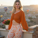 Women's pajama set: top + pants, luxurious velvet and lined