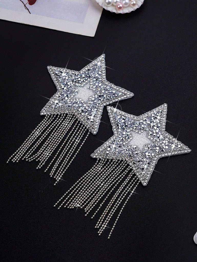 Plus Size Rhinestone Decor Star Shaped Tassel Nipple Covers