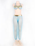 Blue India Style Sexy Bralette Lingerie Set With Golden Paillette Egypt