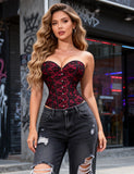 Red off Shoulder 12 Pieces Plastic Bones Corsets With Panties