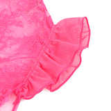 Sexy See Through Lace Ruffled Open Crotch Mesh Bodysuit