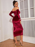 Off Shoulder Contrast Sequin Panel Velvet Dress