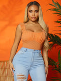 SXY Square Neck Shirred Frill Mesh Bodysuit