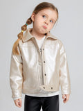 Toddler Girls Button Front PU Leather Jacket