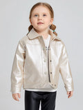 Toddler Girls Button Front PU Leather Jacket