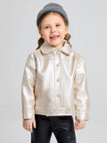 Toddler Girls Button Front PU Leather Jacket