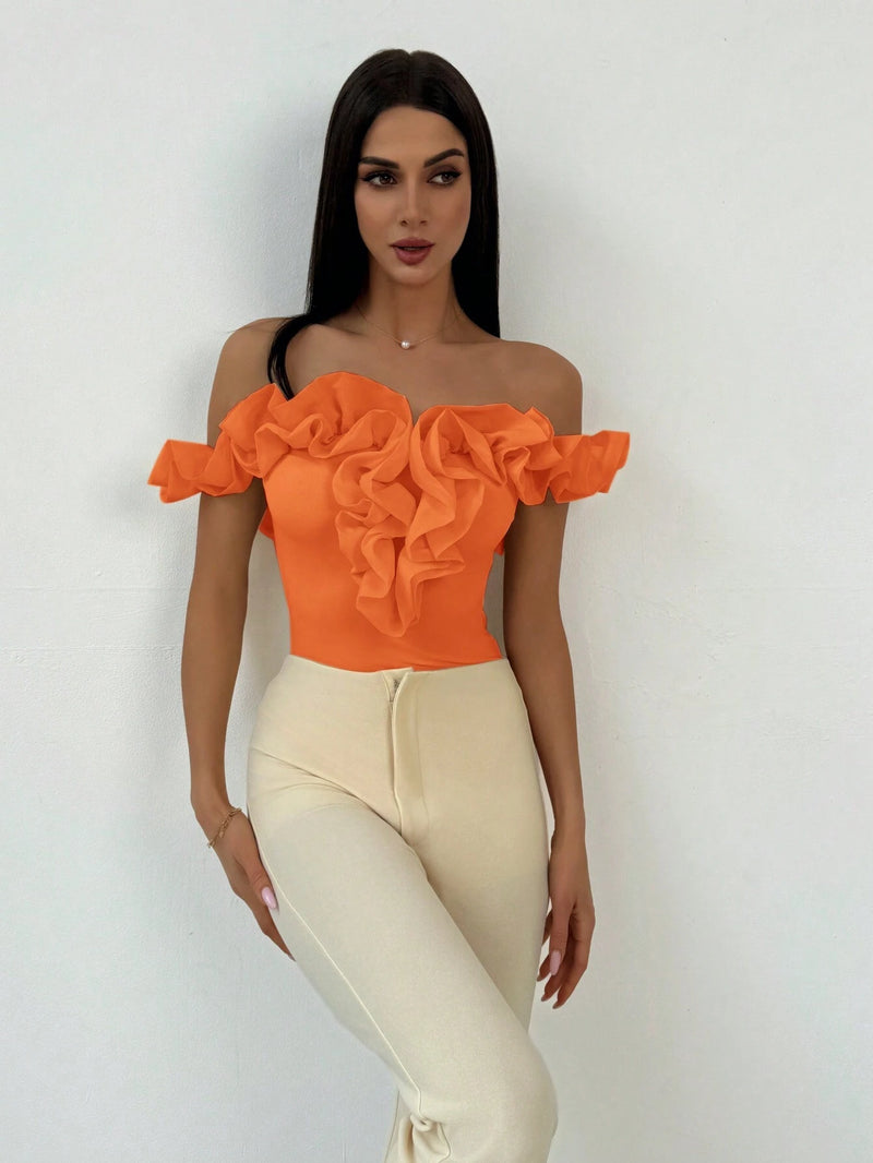 Aloruh Elegant Mesh Off-Shoulder Bodysuit For Weddings