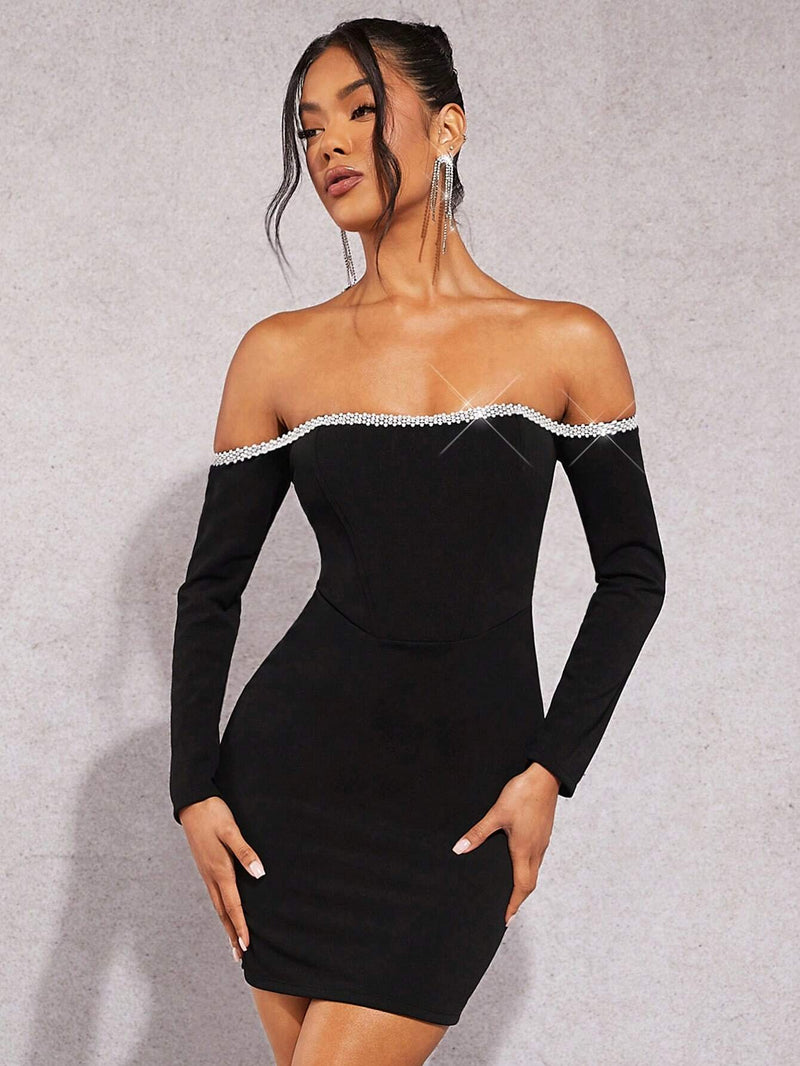 SHEIN BAE Off Shoulder Contrast Trim Bodycon Dress