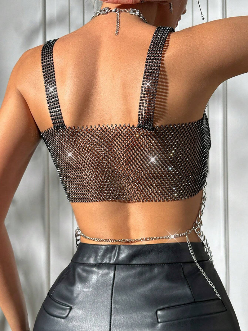 BAE Women’s Sexy Rhinestone Fishnet Chain Decorated Camisole, Summer
