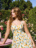 Shein Mode Lemon Print Mini Dress, Orange and White with Fruit and Floral Pattern