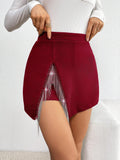 Privé Women Summer Casual Short Skirt With Fringe Decoration And Side Slit