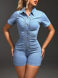 SXY Summer Denim Slim Fit Jumpsuit With Front Buttons