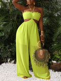 Women’s Hollow Out Waist Tie Neck Solid Color Jumpsuit For Casual Wear