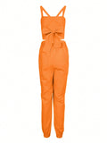 Women’s Summer Fashion Solid Color Backless Jumpsuit With Tapered Leg