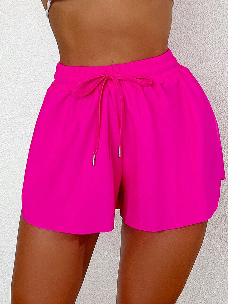 Swim Basics Summer Beach Women’s Fashionable Solid Color Drawstring Waist Shorts