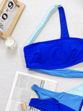 Swim Contrast Color One Shoulder Bikini Set Without Wire For Summer Beach Swimming