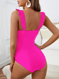 Swim Summer Beach Twist Front Ruffle Trim One Piece Swimsuit