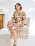 Gizzey Floral Strapless Dress With Half Sleeves