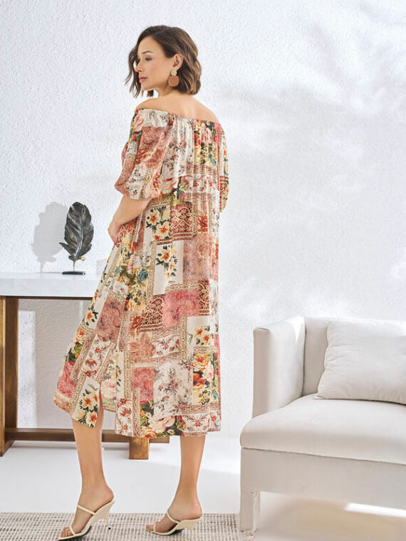 Gizzey Floral Strapless Dress With Half Sleeves