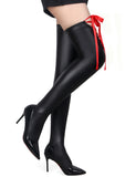 Sexy PU Leather Stockings With Black Cross Straps