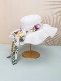 Toddler Kids Floral Print Twilly Scarf Decor Straw Hat