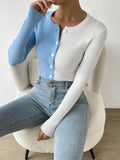 Two Tone Ribbed Knit Button Front Cardigan